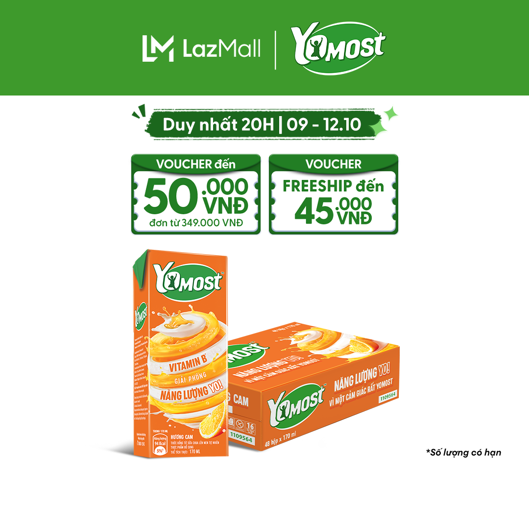 Thùng 48 Hộp Sữa Chua Lên Men Tự Nhiên Yomost Hương Cam 170ml (48x170ml)