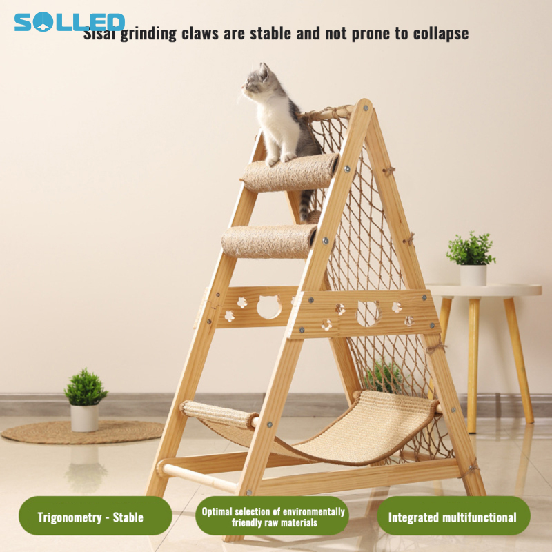 Cat Tree Modern Cat Tower Solid Wooden Cat Tree With Hammock Scratching Post Climbing Web Hanging Sisal Ball For Small Space ราคา 1,428 บาท*ส่งฟรี