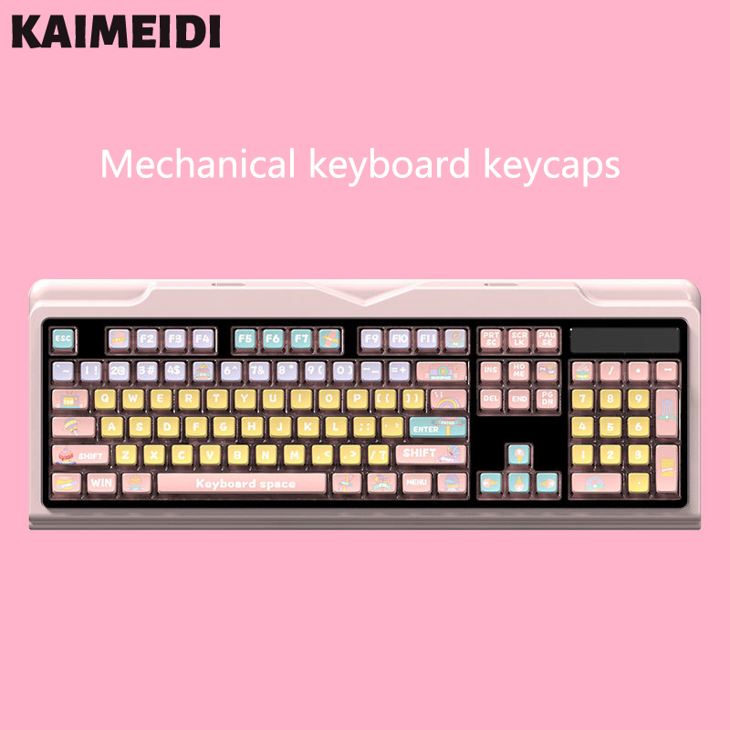 KAIMEIDI Bàn ký túc xá với Keycaps Bàn Phím Cơ, Keycaps chủ đề thăng hoa nhiệt, thiết kế minh họa tự làm