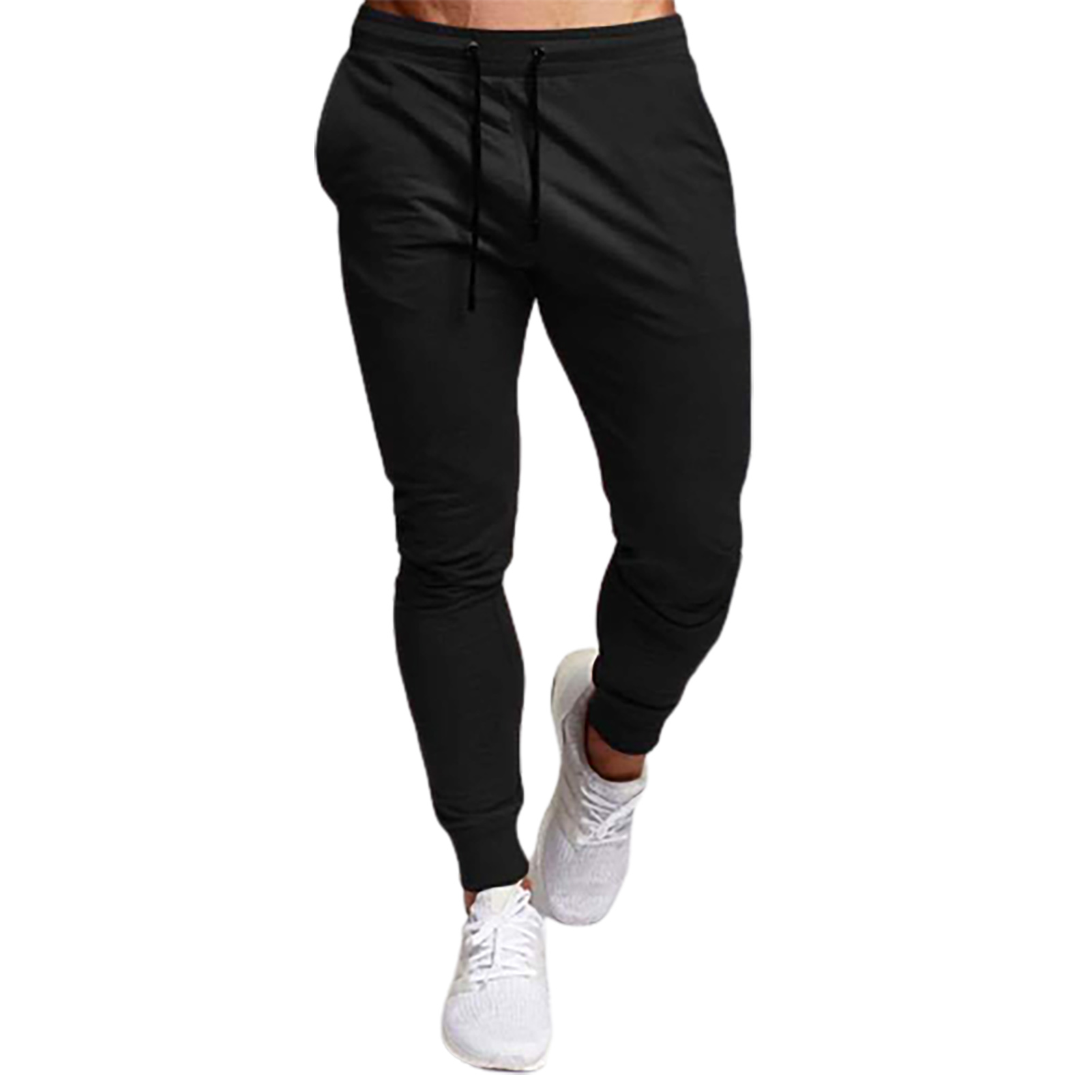 UHH Men Sport Pants Solid Color Elastic Waist Drawstring Ankle-banded Soft Fitness Sweat Absorption Running Men Sweatpants Male Clothing Men Trousers Elastic