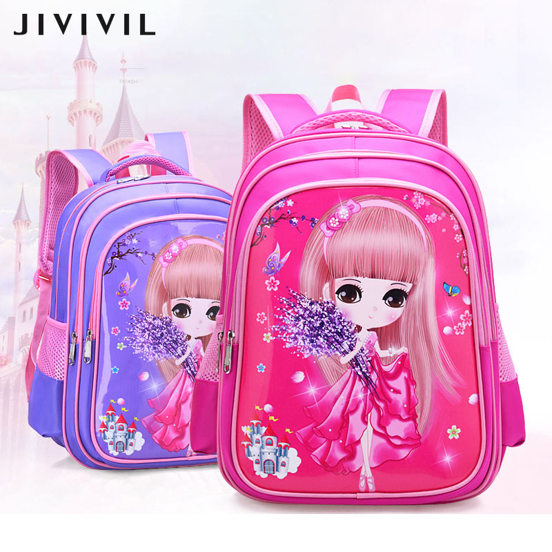 JIVIVIL Cặp Sách Chống Nước Cho Trẻ Em Ba Lô Dung Tích Lớn In Hình Công Chúa Dễ Thương Thích Hợp Cho Trường Tiểu Học Sinh Viên Của Lớp 1-6