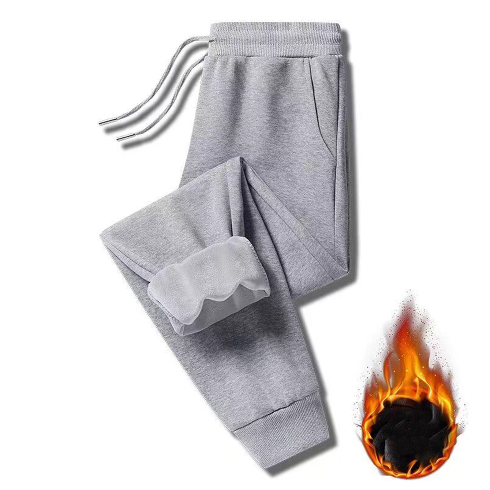 UHH Men Pants Men Casual Trousers Men's Winter Thick Plush Jogger Pants Elastic Waist Drawstring Warm Soft Fleece Lined Sweatpants Loose Fit Ankle-banded Trousers for Cold Weather Sports Casual Wear - 2