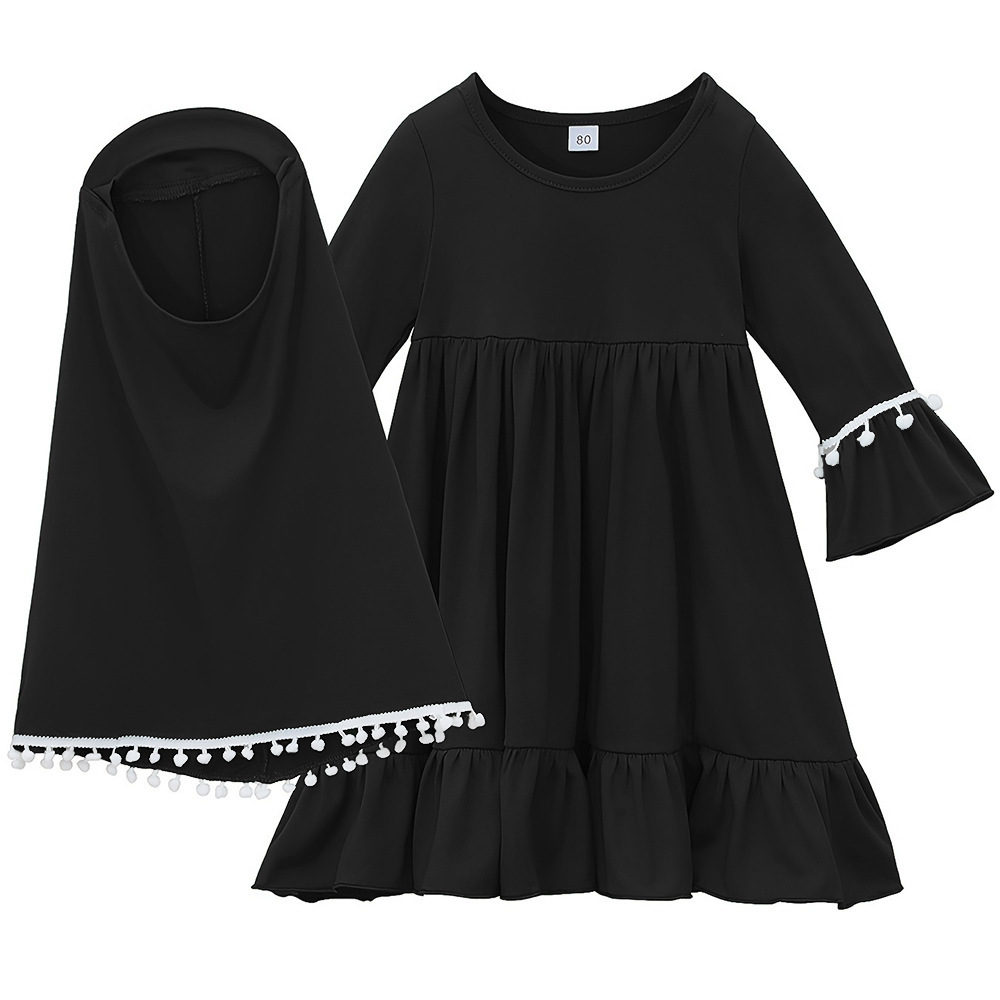 2Pcs Trẻ Em Cô Gái Hijab Abaya Hồi Giáo Thiết Lập Cho Bé trang phục hồi giáo Trên Khăn Kaftan Khimar