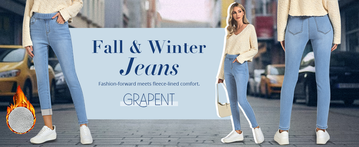 GRAPENT Jeans for Women High Waisted Pull On Fleece Lined Leggings Str –  Grapent