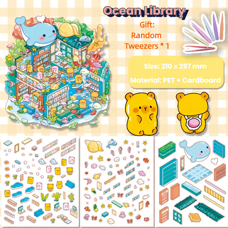 DIY Landscape Sticker 3D Collection Book Cabin Scene Stickers Birthday Gift for Kid Child Student