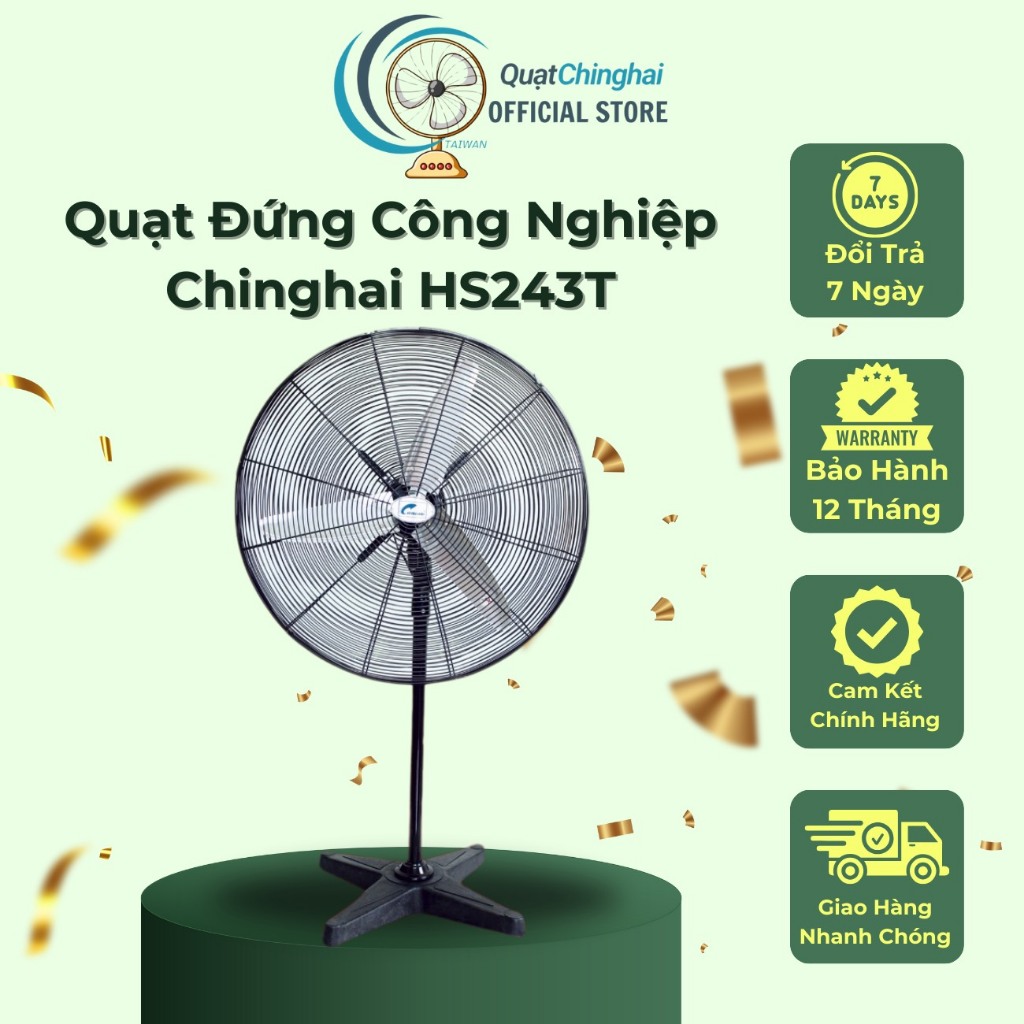 Quạt đứng công nghiệp Ching Hai HS243T, 3 cánh trắng, Sải cánh 60cm, Bảo Hành 12 Tháng Chính Hãng