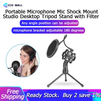 Portable Microphone Mic Shock Mount Studio Desktop Tripod Stand with Filter