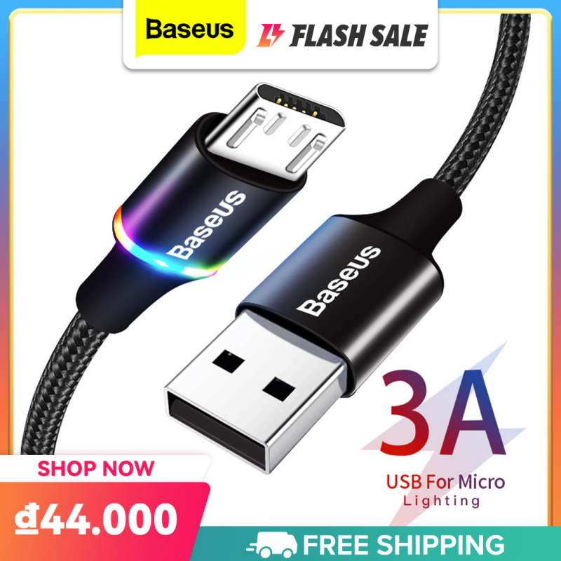 Baseus 0.5m/1m/2m LED chiếu sáng Cáp Micro USB 3A Bộ sạc sạc nhanh Cáp Microusb cho Samsung Xiaomi Android Dây điện thoại di động