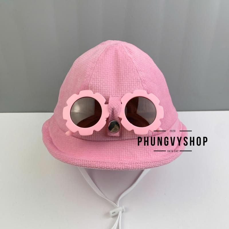 Bé 1-2 tuổi_Mũ nón bucket tai bèo vành chống giọt bắn chắn bụi gái trẻ em - / Bo nhí nhung TẶNG KÈM 