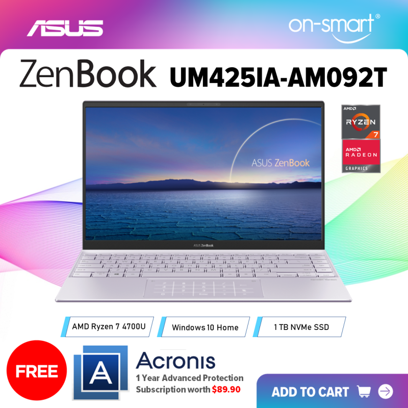 【Next Day Delivery】ASUS ZenBook UM425IA-AM092T | AMD Ryzen 7 4700U Processor | 8GB RAM | 1TB NVMe SSD | AMD Radeon Graphics | Windows 10 Home | 2 Years International Warranty | FREE Acronis Subscription