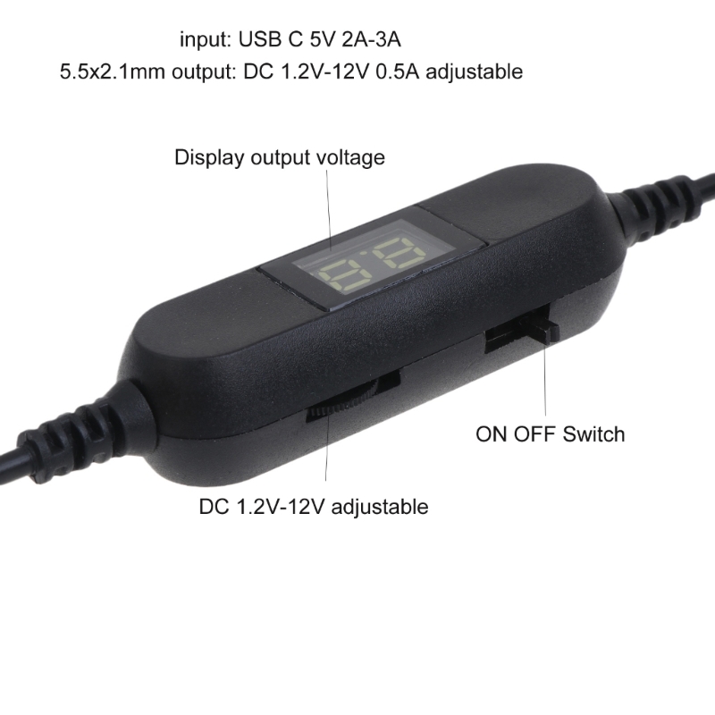 Usb Type C To Dc 5.5x2.1mm 1.5v 3v 4.5v 6v 9v 12v Power Cable Adjustable Output Voltage Cable Step Up Down Converter Cord