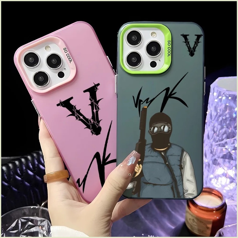 【fashion】 V-vrunk Fashion Phone Case For iPhone 16 15 14 13 12 11 Pro Max Black Matte Multicolor Laser Metallic Aurora Cover