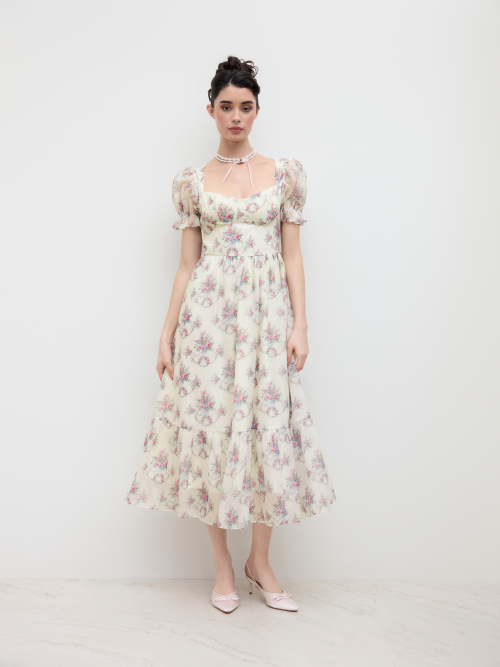 Cider Square Neck Floral Puff Sleeve Midi Dress ราคา 3,039 บาท*ส่งฟรี