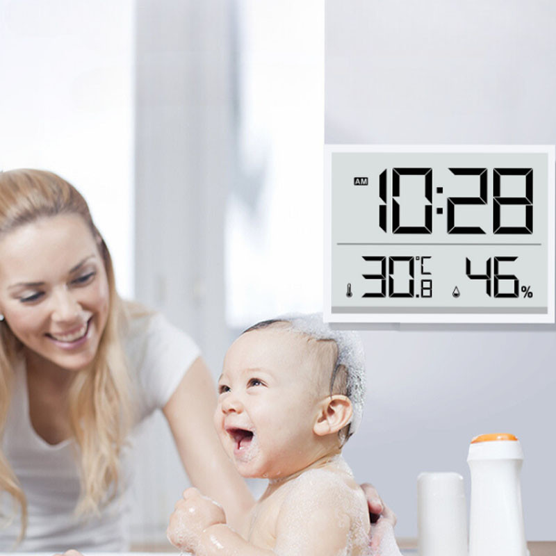 Nhiệt Kế Ẩm Đo Nhiệt Độ Thời Gian Chính Xác Có Báo Thức Hít Nam Châm Treo Phòng Ngủ Phòng Bé Tặng Kèm Pin