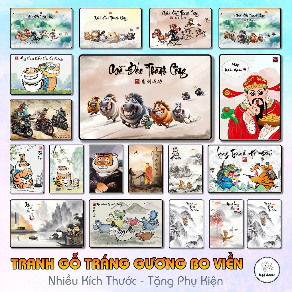 Tranh tráng gương VÔ TRI HÀI HƯỚC TỔNG HỢP Có Khung, Treo Tường, Đủ Phụ Kiện, Nhiều Kích Thước
