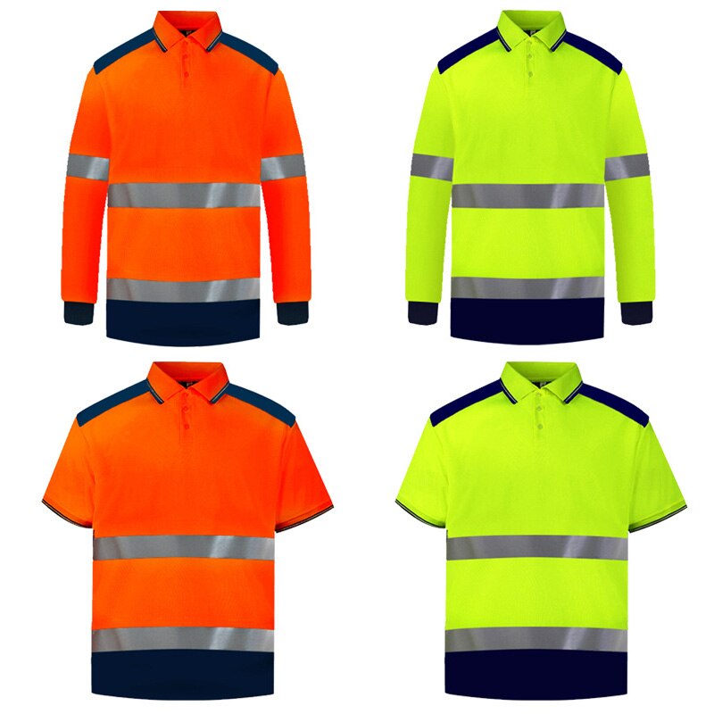 Two Tone Long Sleeve Safety Polo Shirt Orange Yellow High Visibility Shirt