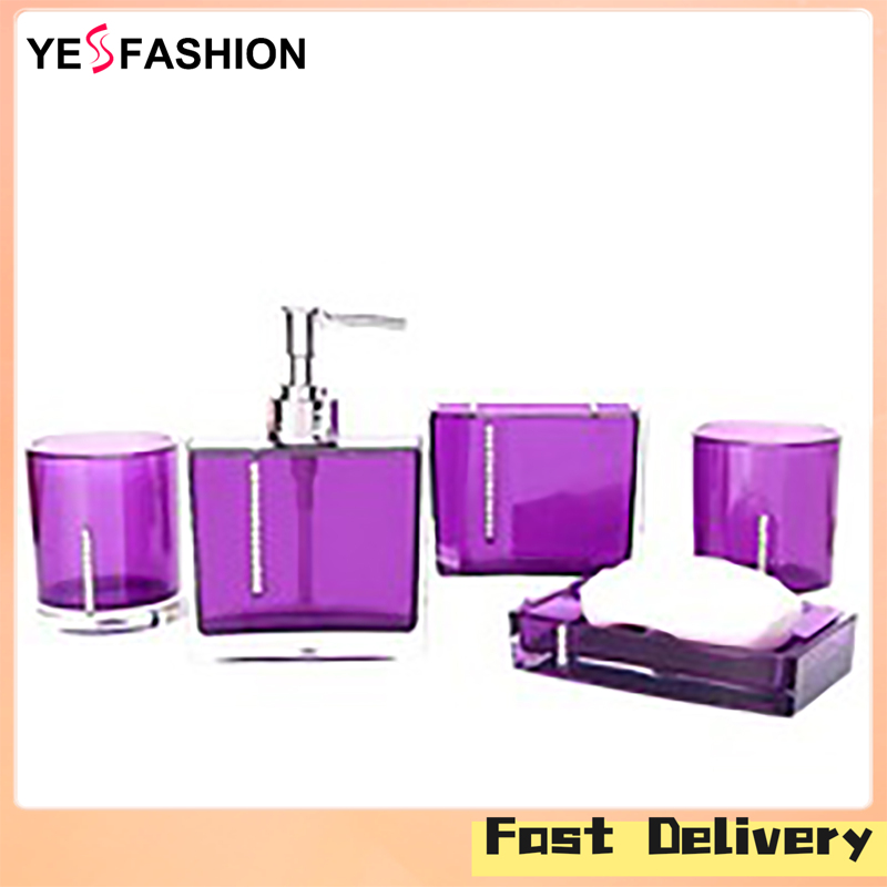 Yesfashion Bathroom Accessories Set 5 Pcs Bathroom Set, Acrylic Bathroom Decor Sets, Lotion Bottle, Soap Dish, Toothbrush Holder, 2 Toothbrush Cup ราคา 534 บาท*ส่งฟรี