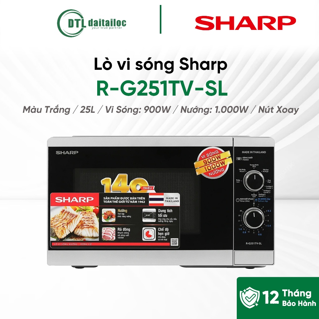 Lò vi sóng Sharp R-G251TV-SL Màu Trắng 25L Vi Sóng: 900W Nướng: 1000W Chính hãng | Bảo hành 12 tháng