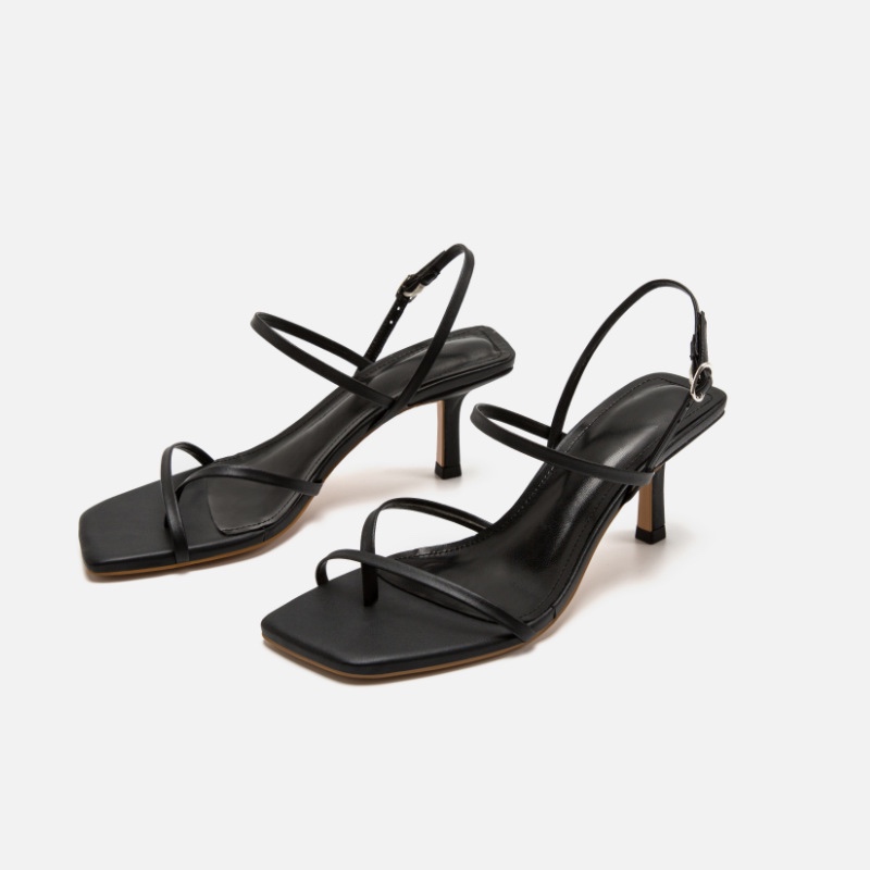 Genuine ZARAˉ Women's Shoes Black Square Toe Sandals Women's Summer Mid-heel Versatile Fashion Soft Sole High Heels With Temperament Women 2025 imported
