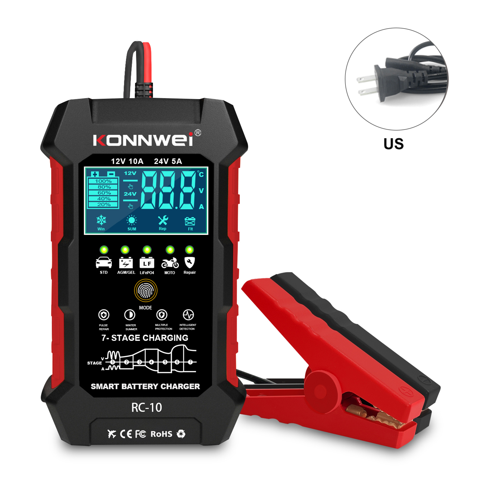 KONNWEI RC-10 Batter y Charger Efficient and Portable Tool for Lead
