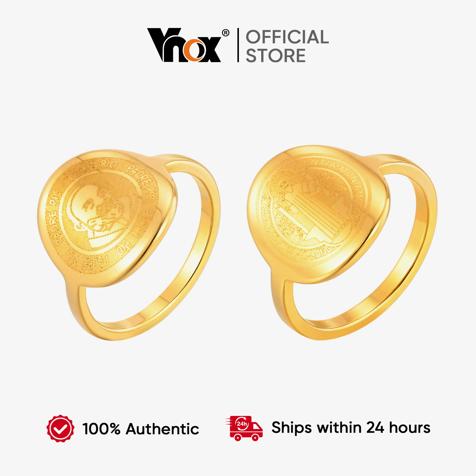 Vnox Vintage Style Gold Ring for Women, Durable Engraved Padre Pio Charm, Perfect Birthday Present for Her ราคา 31 บาท*ส่งฟรี