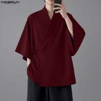 Incerun cardigan cho nam giới thời trang dạo phố giải trí surplice 3/4 Tay áo phong cách Hàn Quốc mặc #0126