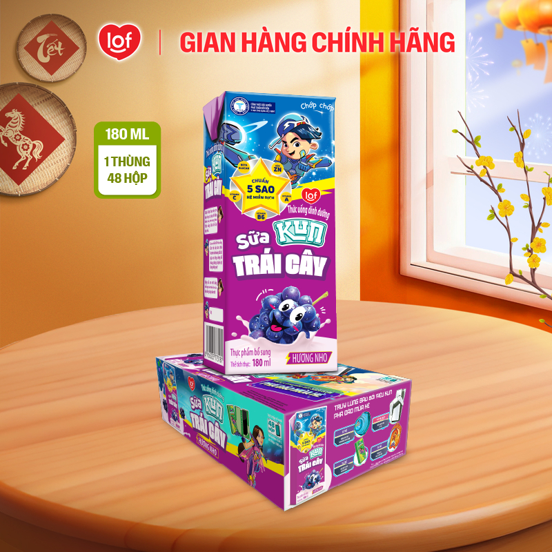 Sữa trái cây KUN vị nho thùng 48 hộp x 180ml