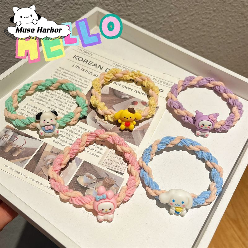 Muse Harbor เครื่องประดับผมเด็กผู้หญิงน่ารักการ์ตูน Kuromi ยางรัดผมยืดหยุ่นสูงเชือกผูกผมแบบถักยืดหยุ่นสูง ราคา 12 บาท*ส่งฟรี