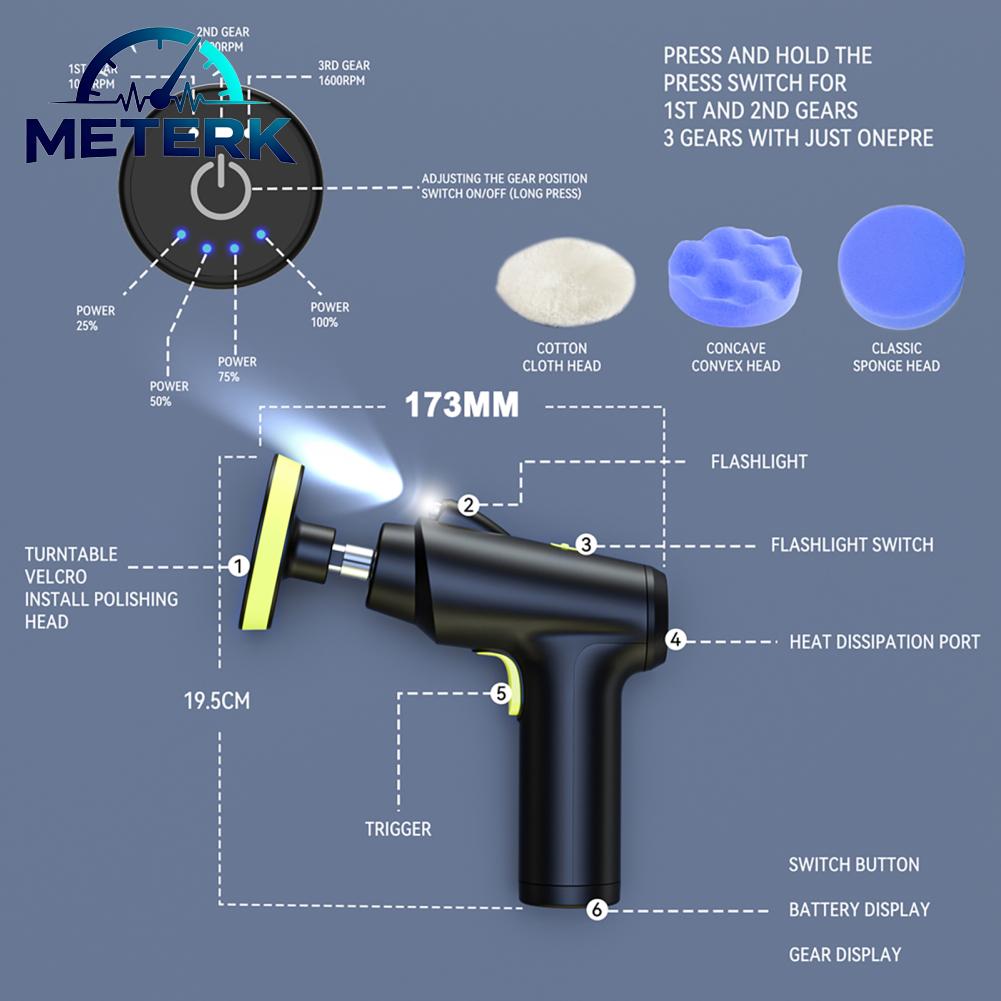 Meterk Máy đánh bóng xe không dây Irfora 3 bánh răng tốc độ có thể điều chỉnh Điện tự động đánh bóng Hine Gia đình đa chức năng Sáp kim loại Chà nhám gỗ Loại bỏ rỉ sét Hine Máy cầm tay sơn xe hơi chống trầy xước Giá 674,000 Đồng*Miễn phí vận chuyển