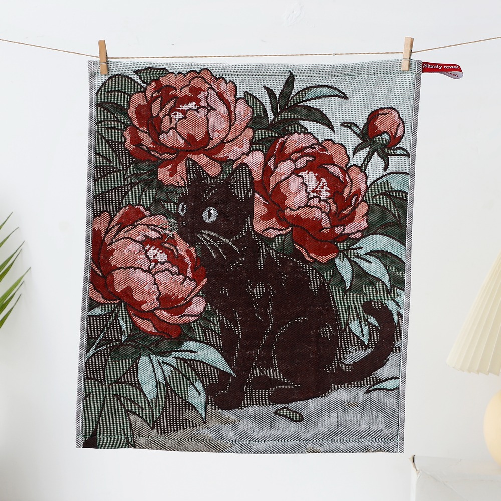 ALLEYDG Vải gạc cotton 4 lớp Khăn lau tay cỡ lớn Họa tiết mèo 34x40cm Khăn lau trà Dễ thương Khô Nhanh Khăn lau bếp Nhà hàng tại gia - 8