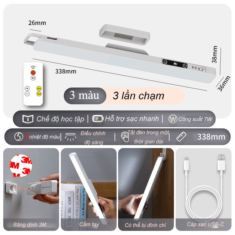 Vixplorn Đèn bàn học led sạc pin chống chói bảo vệ mắt điều khiển từ xa cảm ứng chạm 5 chế độ ánh sáng kẹp bàn