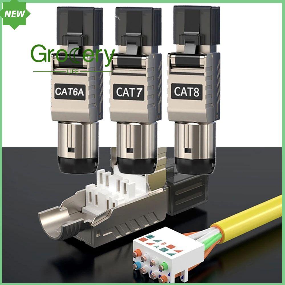 GROCERY LIFE 2000MHz Đầu nối cat8 CAT7 cat6A RJ45 Cáp LAN 40g 22AWG - 24AWG Phích cắm chấm dứt dễ dàng miễn phí Phích cắm kết nối Ethernet Hợp kẽm Dụng cụ loại RJ45