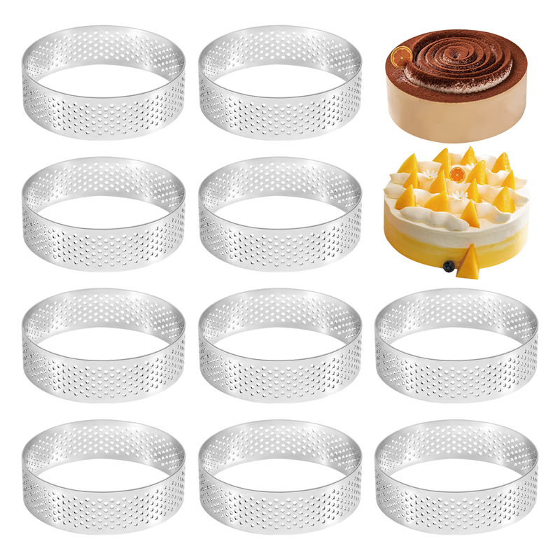 10Pcs Circular Tart Rings With Holes Stainless Steel Fruit Pie Quiches Cake Mousse Mold Kitchen Baking Mould