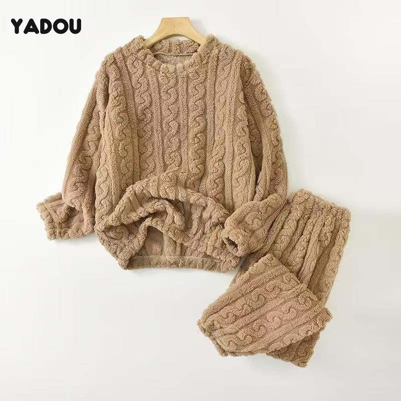 Yadou ấm cúng cáp đan Đồ Ngủ Vải flanen thiết lập cho trẻ em, mềm mại ấm áp mùa đông ngủ hai mảnh trang phục