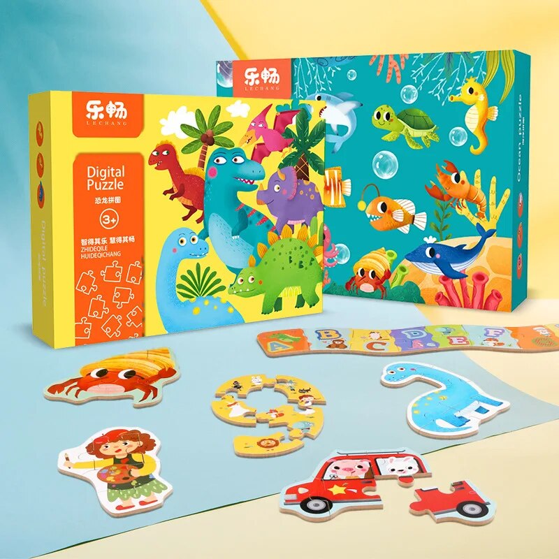 Phong cách mới khủng long/xe bằng gỗ Trò chơi ghép hình trẻ em bé học tập đồ chơi giáo dục trẻ em Bộ xếp hình bằng gỗ Đồ chơi Nam Nữ