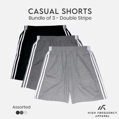 [SG Seller - BUNDLE OF 3] Stripe Unisex HF Casual Cotton Shorts | Home Shorts | Grey Shorts | Men Sh