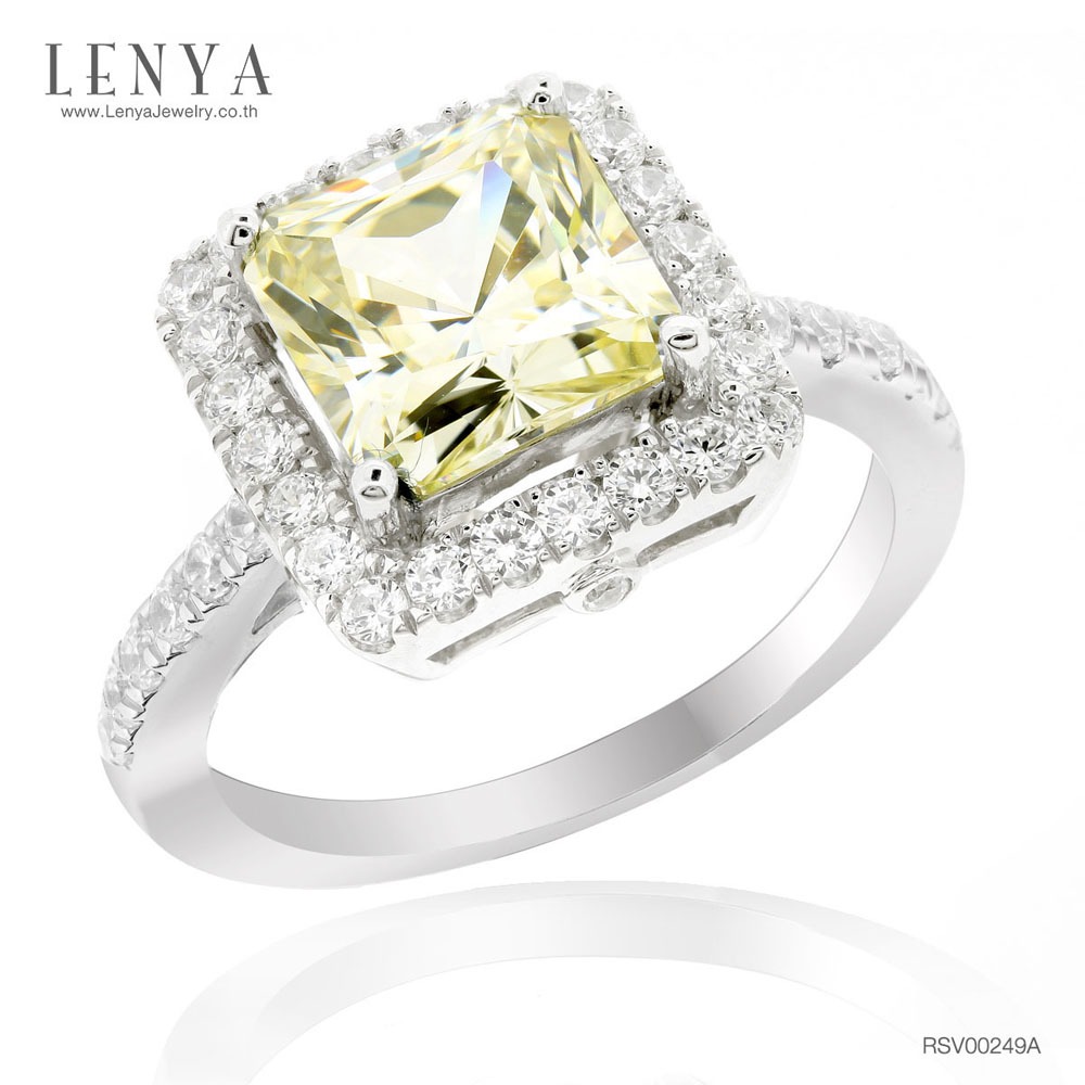 Lenya Yellow Diamondlike Cz Ring Enhances Personality and Confidence, Size 9 Mm, 925 Sterling Silver Body, White Gold Plated. ราคา 15,000 บาท*ส่งฟรี