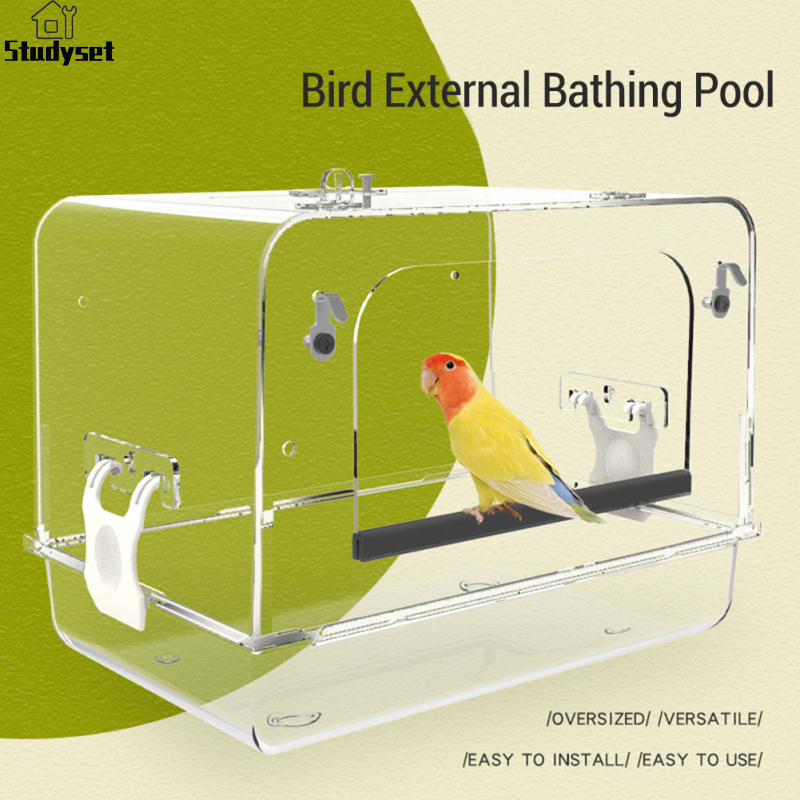 Studyset Bird Bathtub Shower Box With Anti Slip Strip, Bird Large Bath Box For Cage, Hanging Detachable Acrylic Clear Bath Box For Parrot Cockatiel Lovebird ราคา 708 บาท*ส่งฟรี