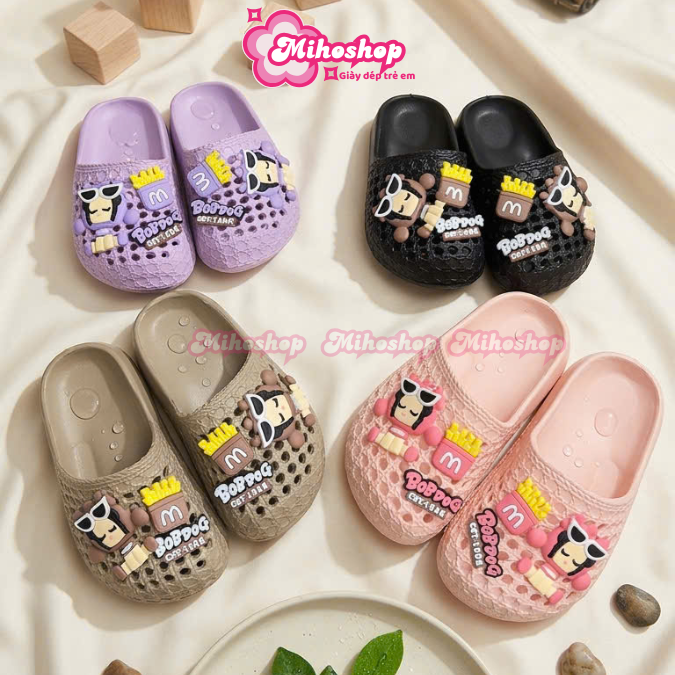 PHOM TO Dép sục dép rọ lỗ gắn sticker nguyên khối búp bê siêu nhẹ mềm êm chân cực đẹp cho bé