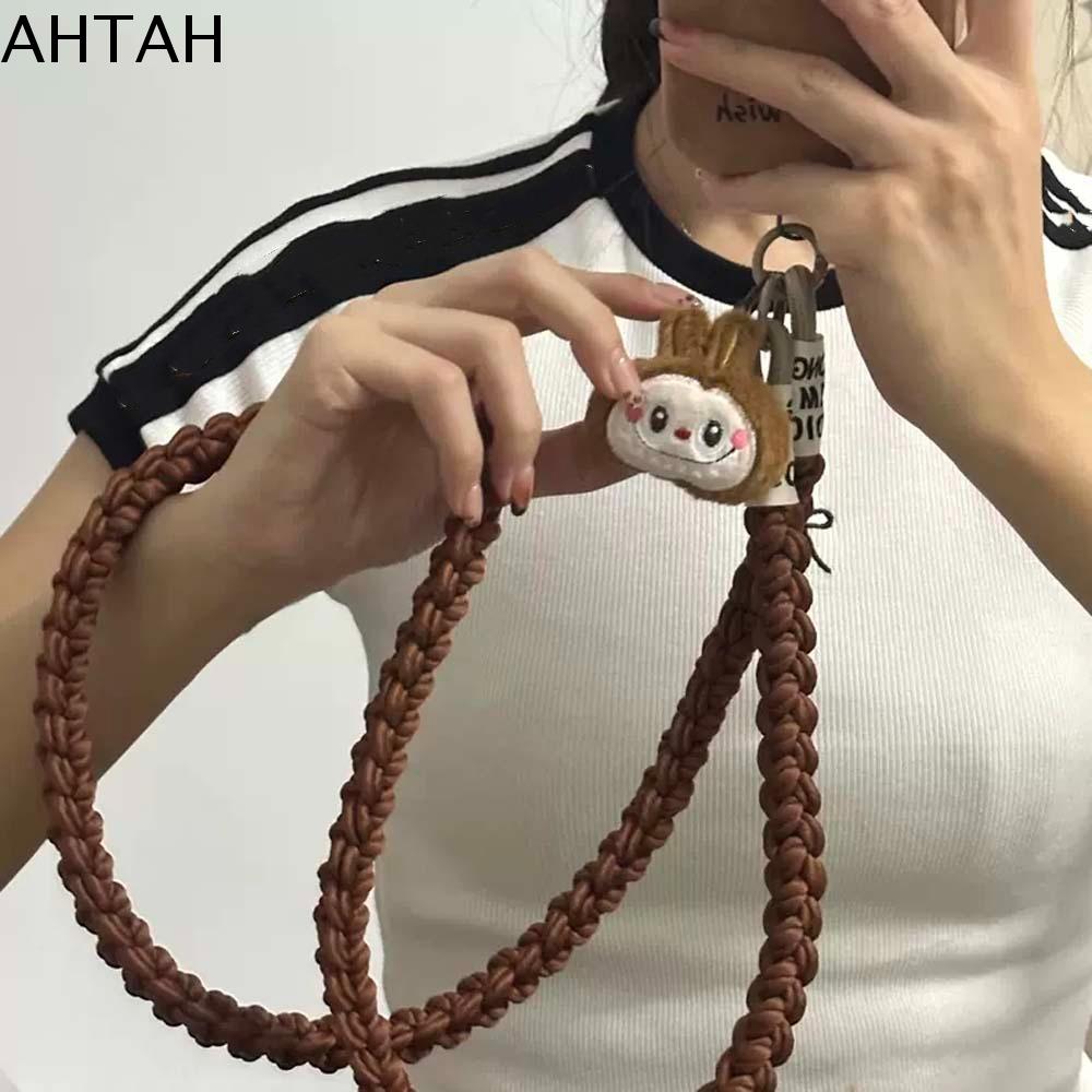 AHTAH Móc chìa khóa Dây thừng dệt bằng vải nhung lông Charm túi Dài dây chuyền màu kẹo Sáng Tạo Bông PP Dây đeo điện thoại đầu to Bé gái