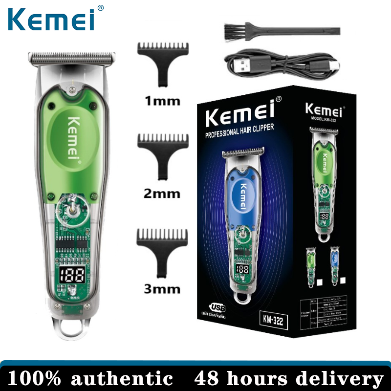 Kemei Professional 0mm Hair Trimmer Rechargeable Hair Cutting Finishing Machine Electric Barber Clipper Men Transparent Body ราคา 380 บาท*ส่งฟรี