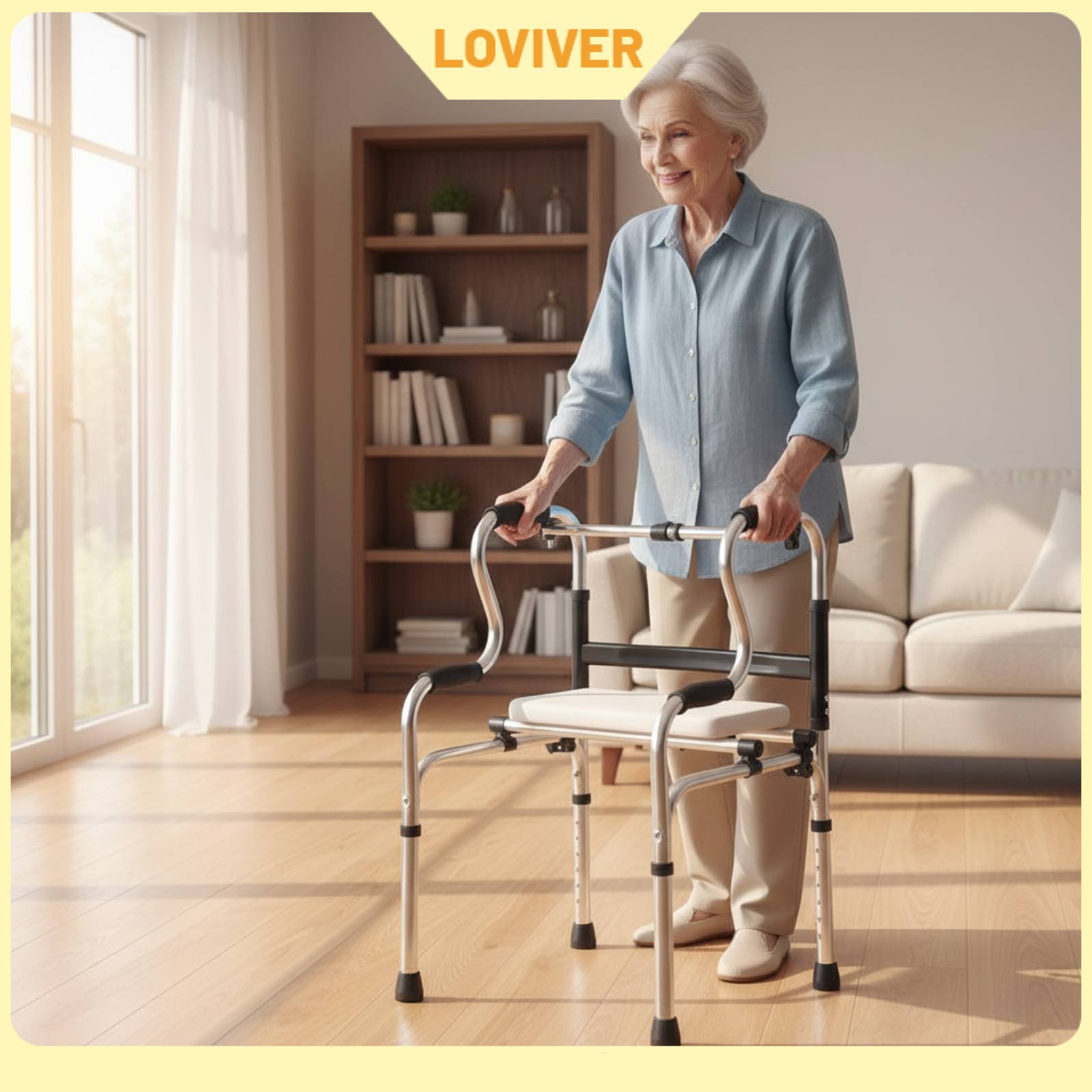 LOVIVER Rehabilitation Training Arm Support Mobility Aid Adjustable Height Folding Rehab Mobility Aid Comfortable Armrests Walking Frame with Seat Foldable for Medical Facility ราคา 3,356 บาท*ส่งฟรี