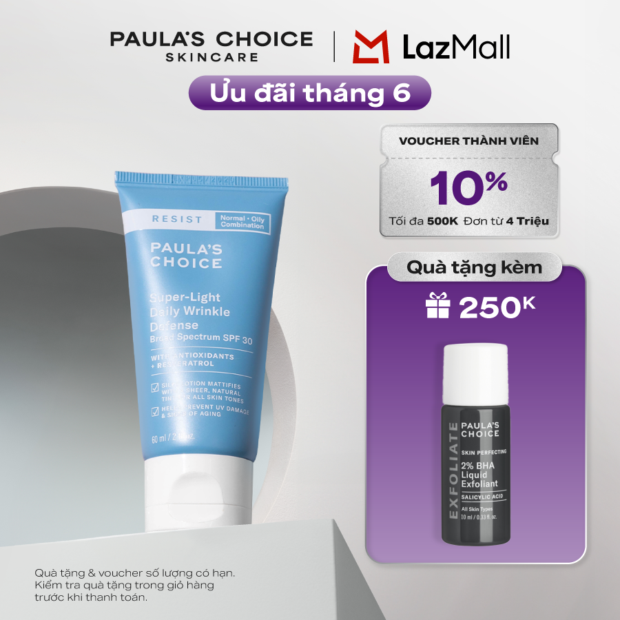 Kem chống nắng dưỡng ẩm đa năng siêu nhẹ không bết dính Paula’s Choice Resist Super - Light Daily Wrinkle Defense SPF 30 - 7760