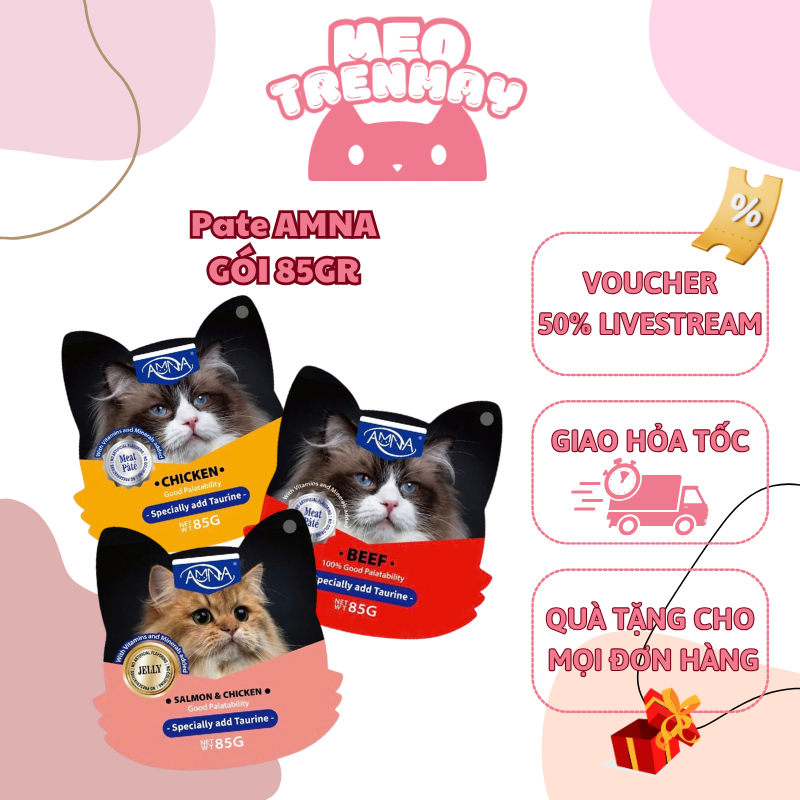 [ Gói 85gr ] Pate cho mèo AMNA meat pouch 85% thịt, hỗ trợ tiêu hóa, tiết niệu | Mèo Trên Mây Petshop