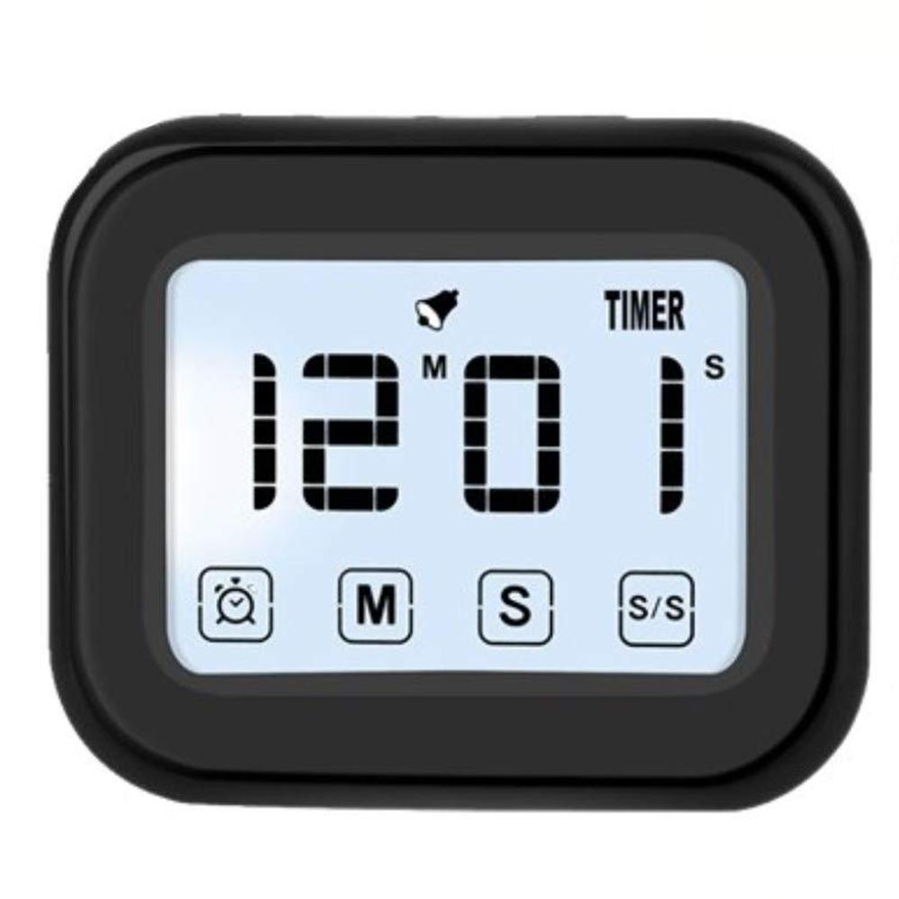 Kitchen Timer Digital Alarm Clock Lcd Touchscreen Magnetic Backing Come With Night Light 2 Modes Mute/Ring, Black