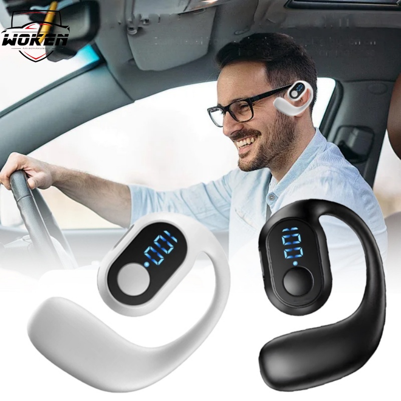 【Woken】Nút Tai micrô gọi hiển thị điện HD chống nước IPX5 Tai nghe không dây Bluetooth 5 mới phù hợp móc đeo tai cho tai nghe xe hơi lái xe