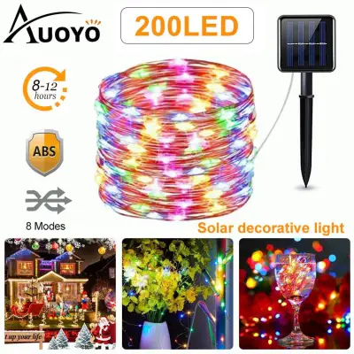 Auoyo Solar String Lights 200 LED Light Outdoor Decoration Lighting 8 Modes Starry Lights Copper Wire Lights Waterproof IP65 Fairy Christmas Decorative Lights for Wedding Homes Party Halloween