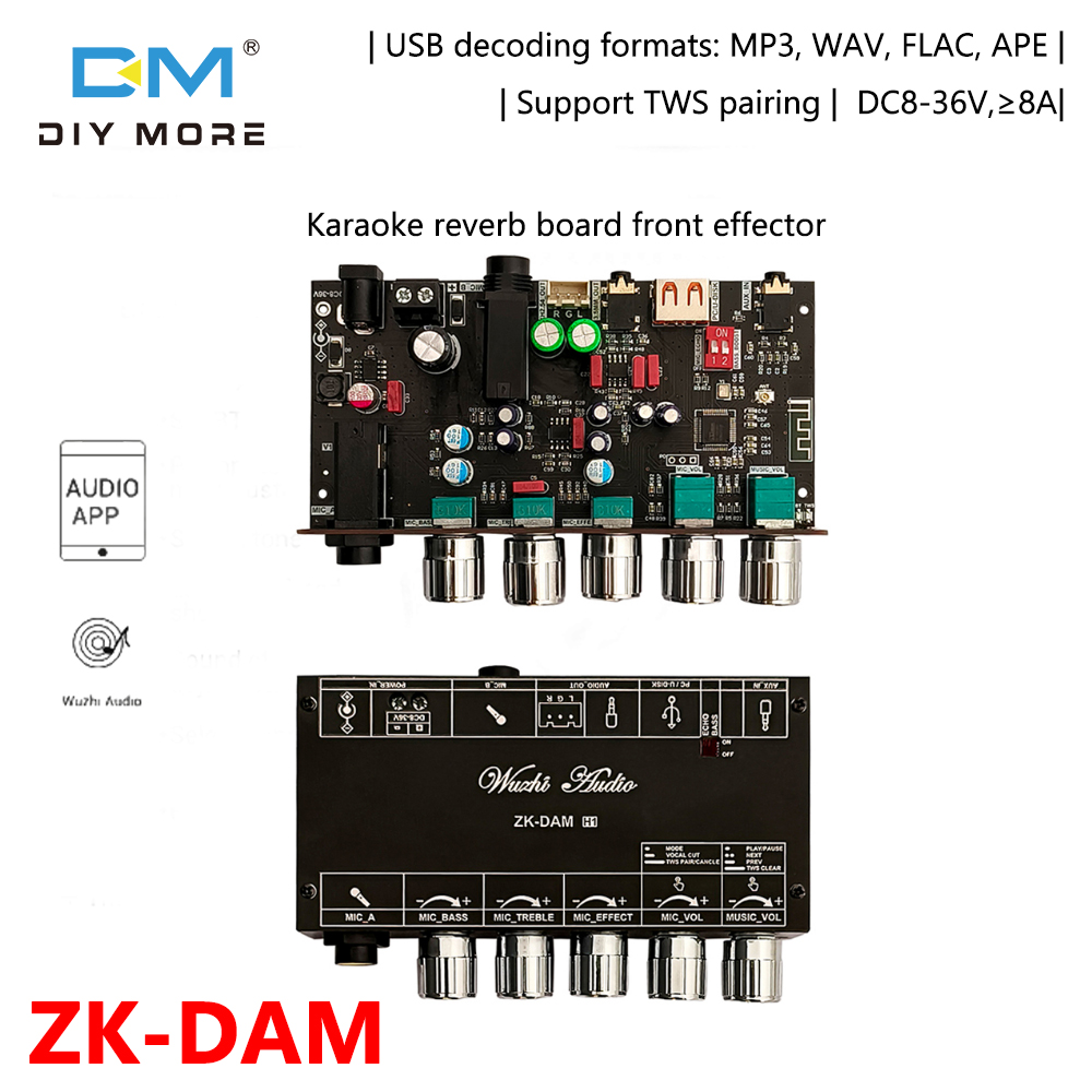  Diymore ZK-DAM H1 karaoke Reverb Hội Đồng Quản trị phía trước Effector micro Karaoke với Bluetooth DC8-36V USB giải mã hỗ trợ TWS ghép nối MP3 WAV FLAC APE 