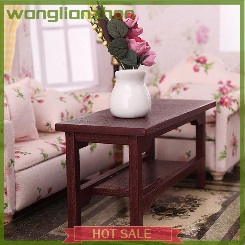 wanglianzhon 1:12 Dollhouse Mini Retro teatable Burgundy Bàn cà phê đồ nội thất trang trí nội thất đồ chơi