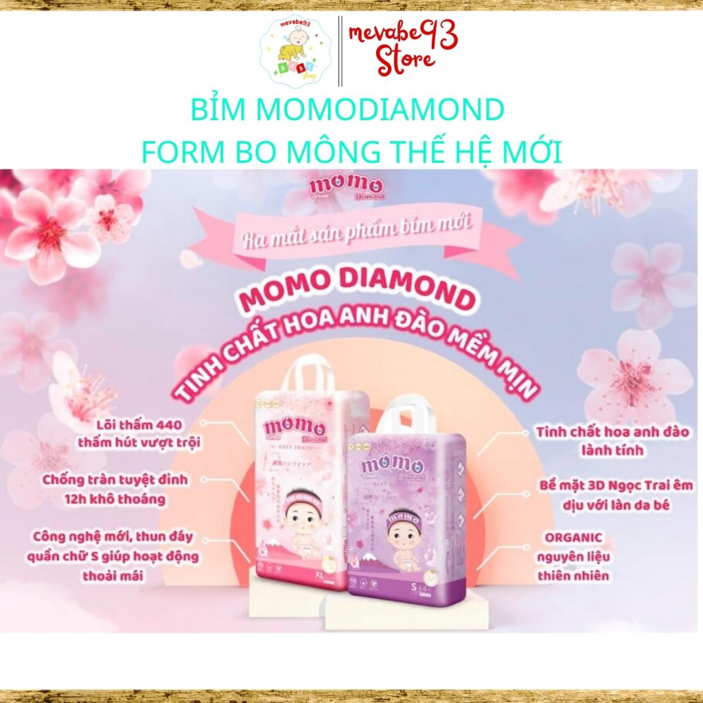 Bỉm Quần/Dán Momo Diamond Hữu Cơ Cao Cấp S64/M62/M60/L54/XL50/XXL48/XXXL46